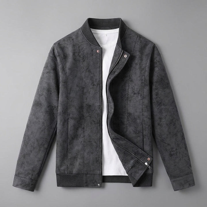 Coleman Bomber Jacket — Black, flat lay front on grey seamless