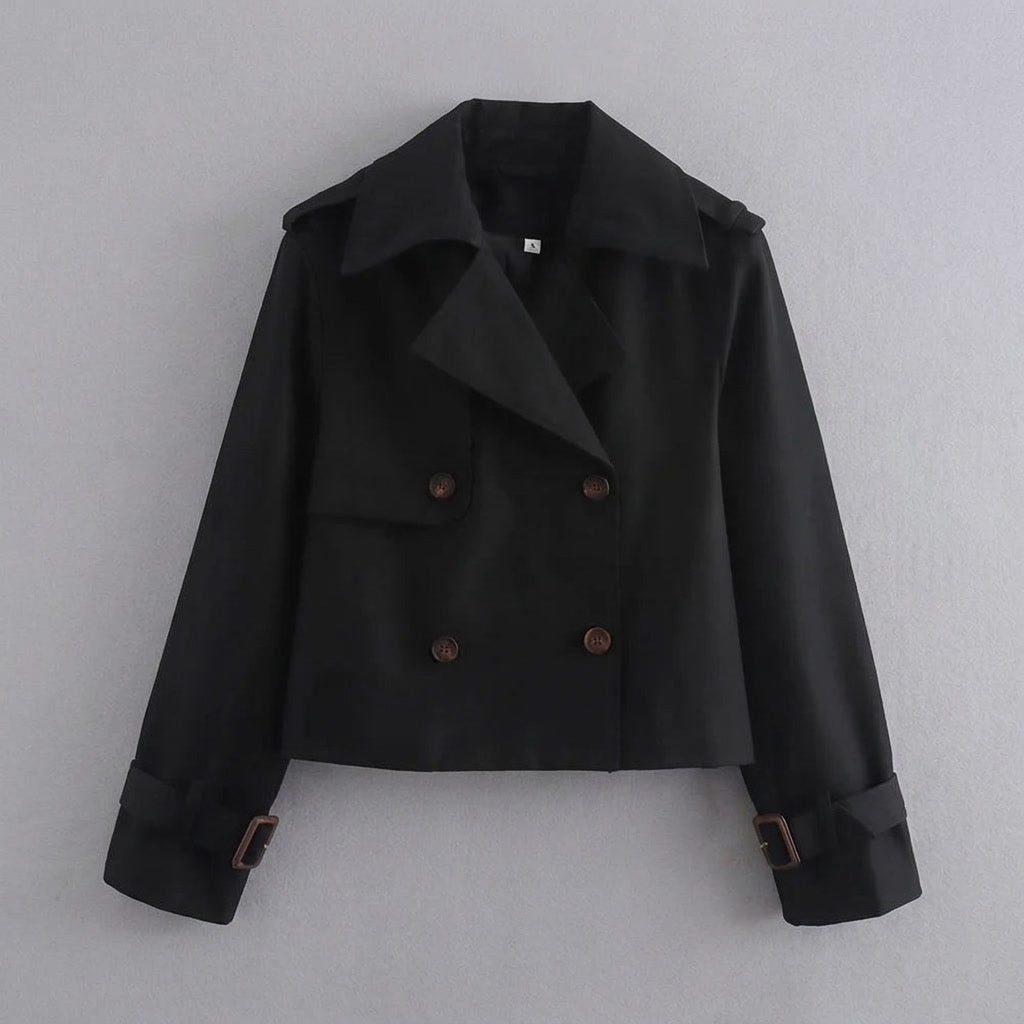 Spezia Cropped Trench — Black, flat lay front