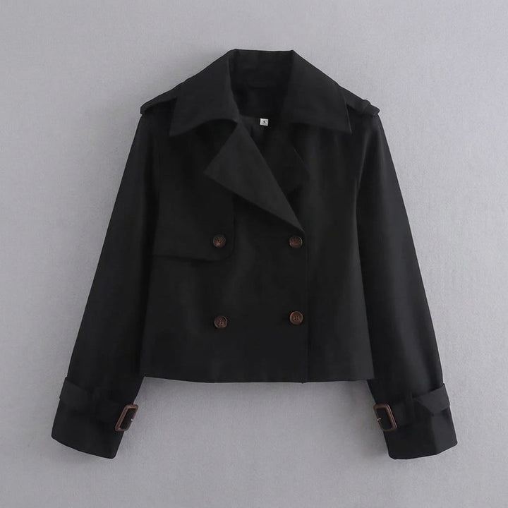 Spezia Cropped Trench — Black, flat lay front