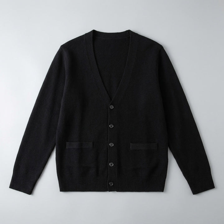 Foligno Wool Cardigan — Black, flat lay front