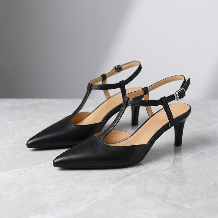 Genoa Pointed Sandals — Black, pair on marble