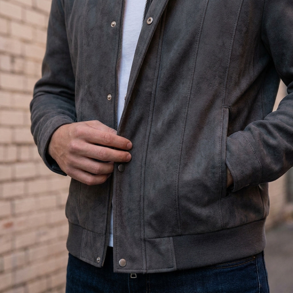 Coleman Bomber Jacket — Black, lifestyle worn detail