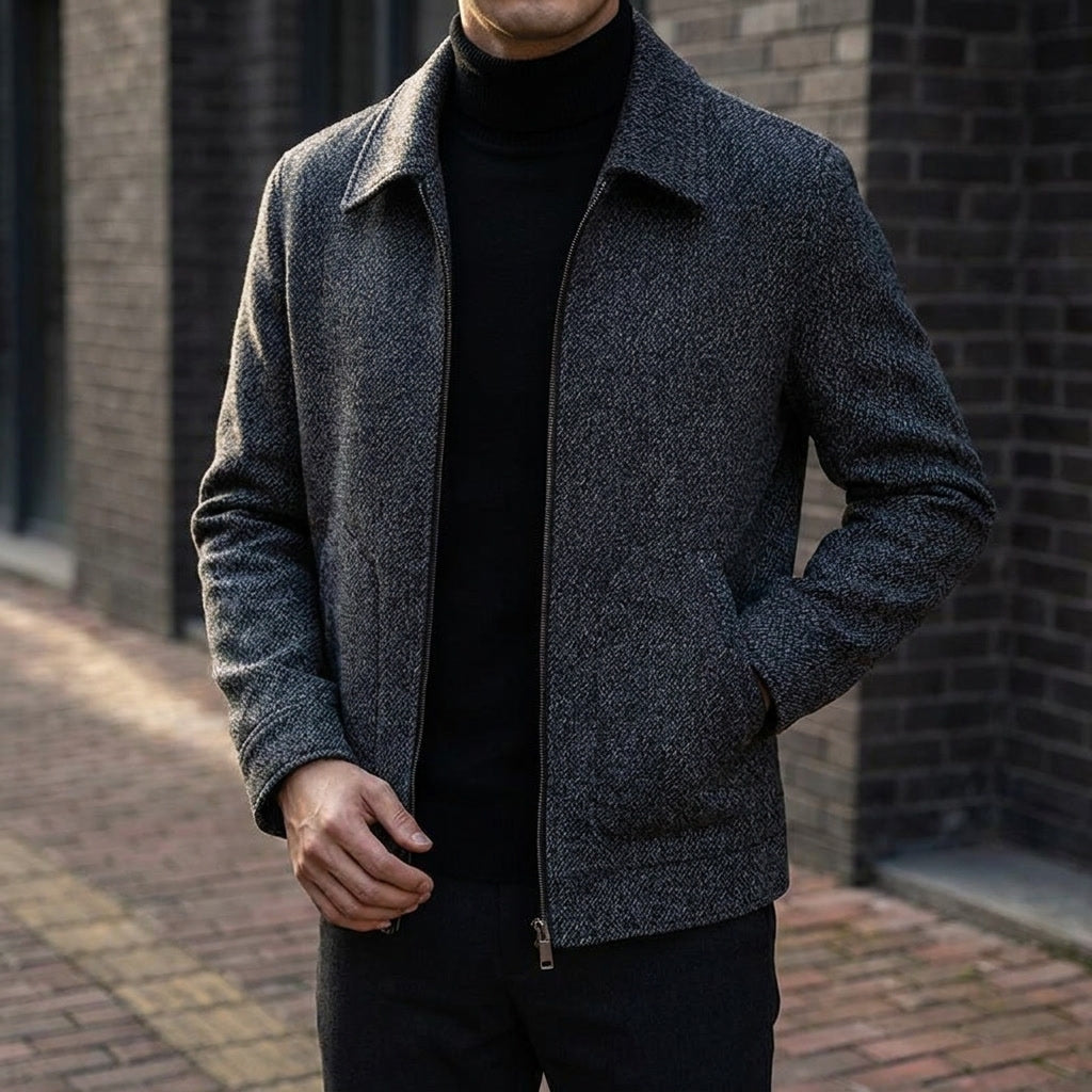 Bolzano Wool-Blend Jacket — Black, lifestyle worn detail