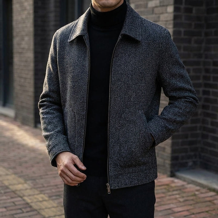 Bolzano Wool-Blend Jacket — Black, lifestyle worn detail