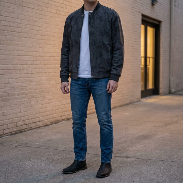Coleman Bomber Jacket — Black, lifestyle close crop on model