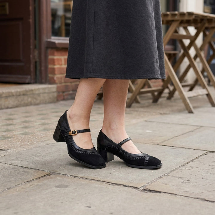 Chieti Buckle Mary Janes — Black, lifestyle modeled