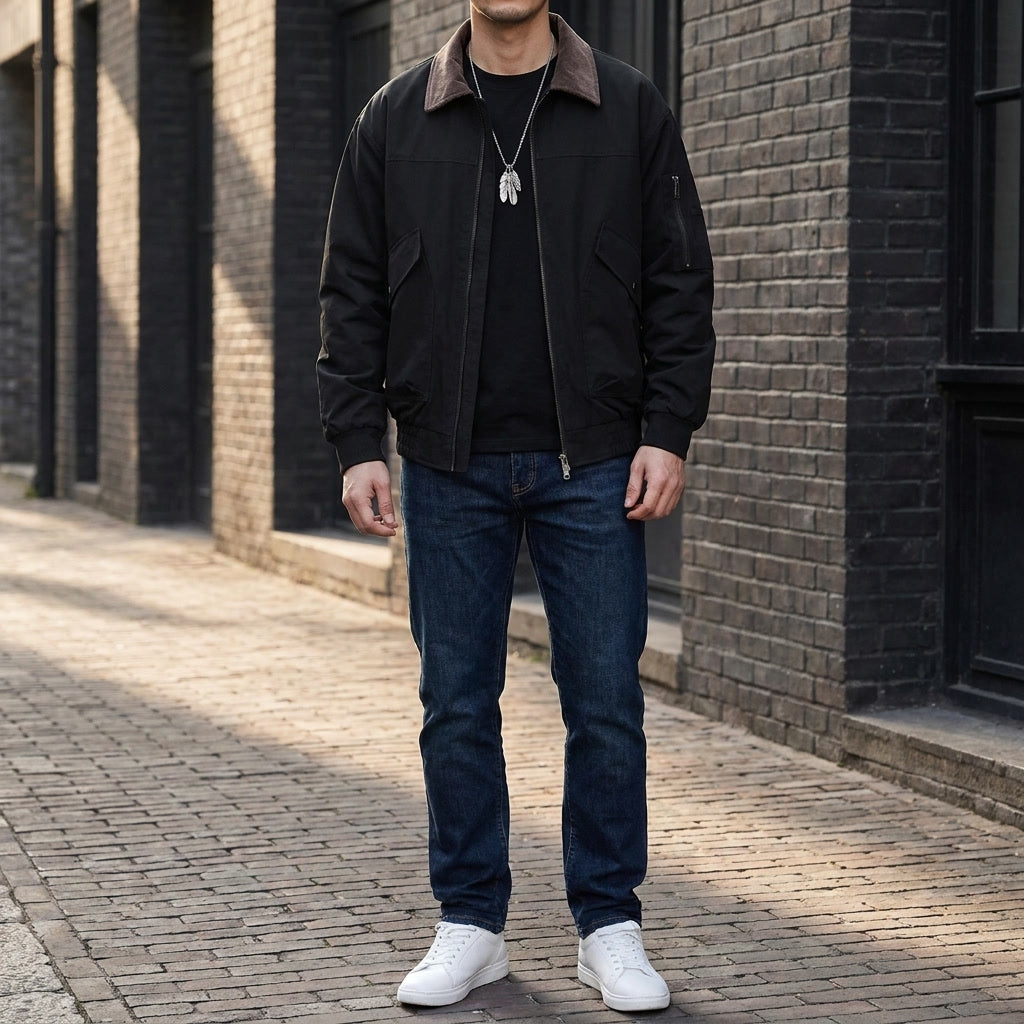 Orbetello Workwear Jacket — Black, lifestyle full outfit
