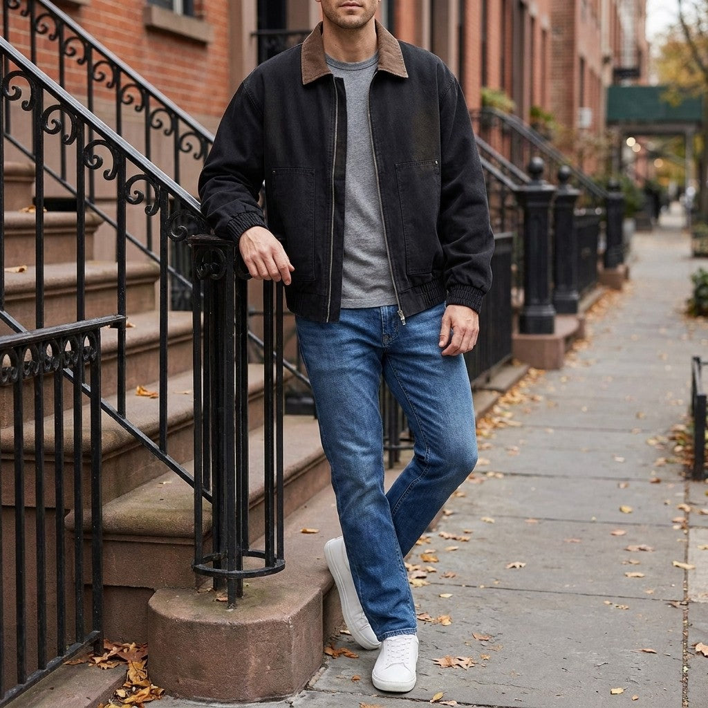 Brindisi Cotton Jacket — Black, LIFESTYLE_OUTFIT