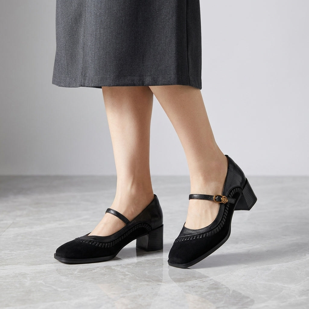 Chieti Buckle Mary Janes — Black, studio modeled
