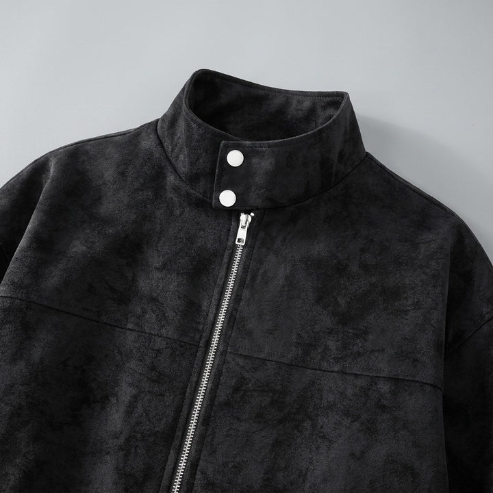 Orta Faux-Suede Jacket — Black, studio detail