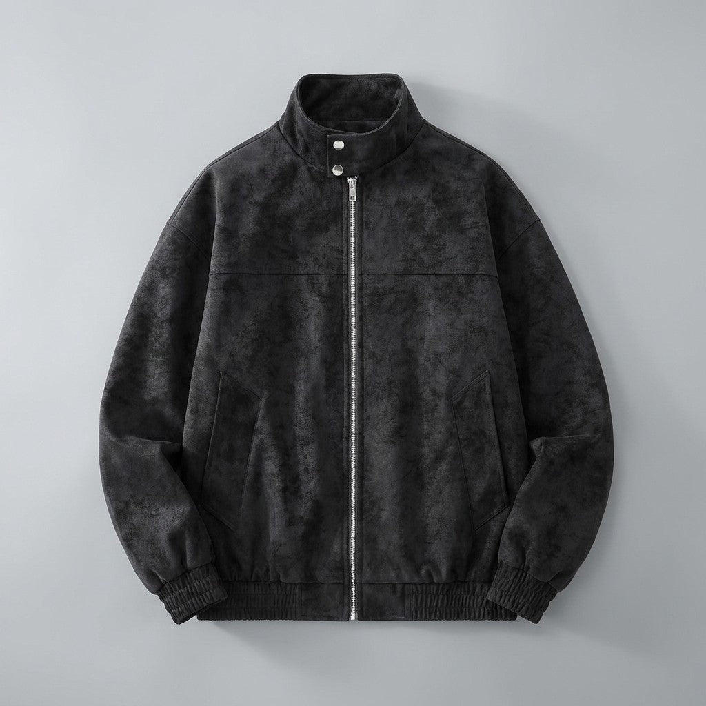 Orta Faux-Suede Jacket — Black, front flat lay