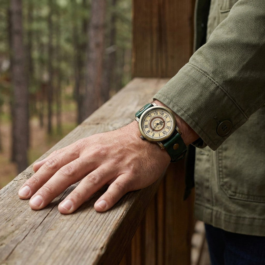 Camerino Heritage Watch — Bronze / Green Leather, worn on a man&