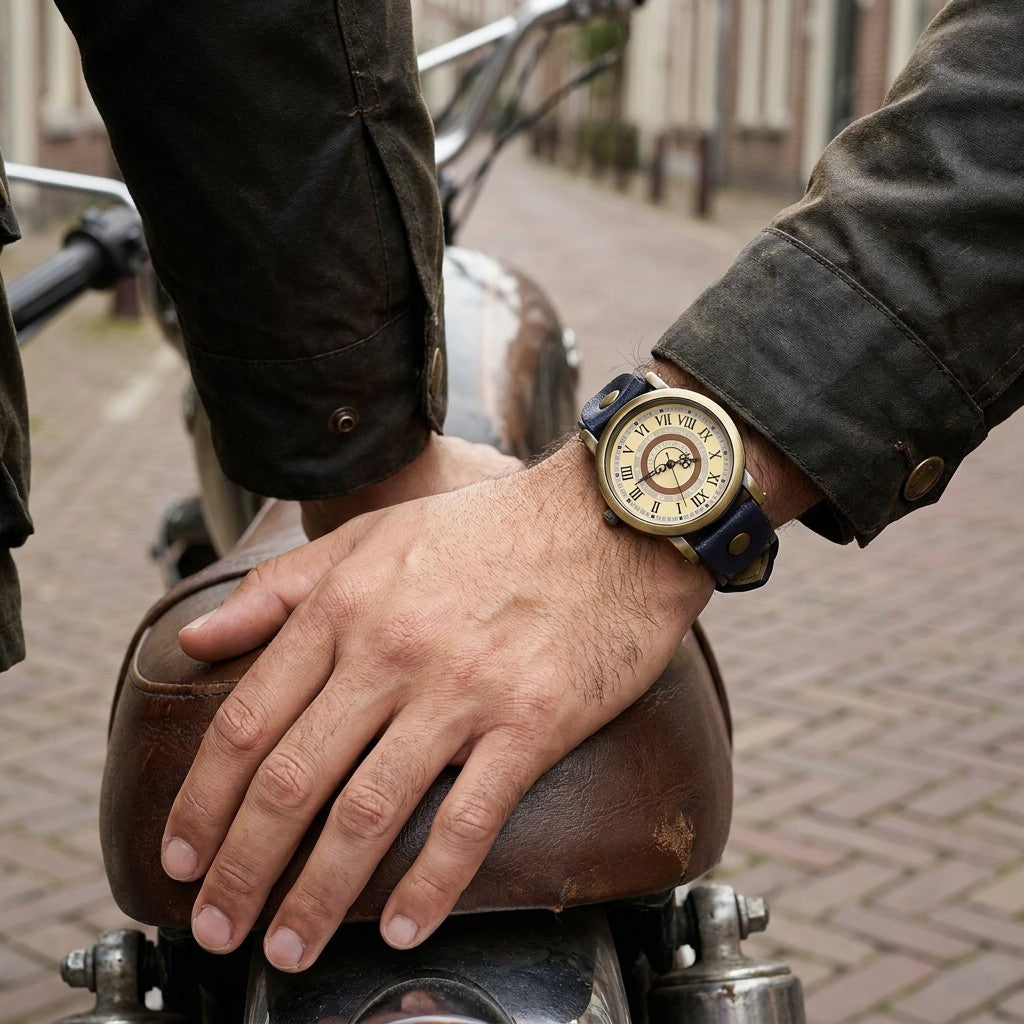 Camerino Heritage Watch — Bronze / Navy, worn on a man&