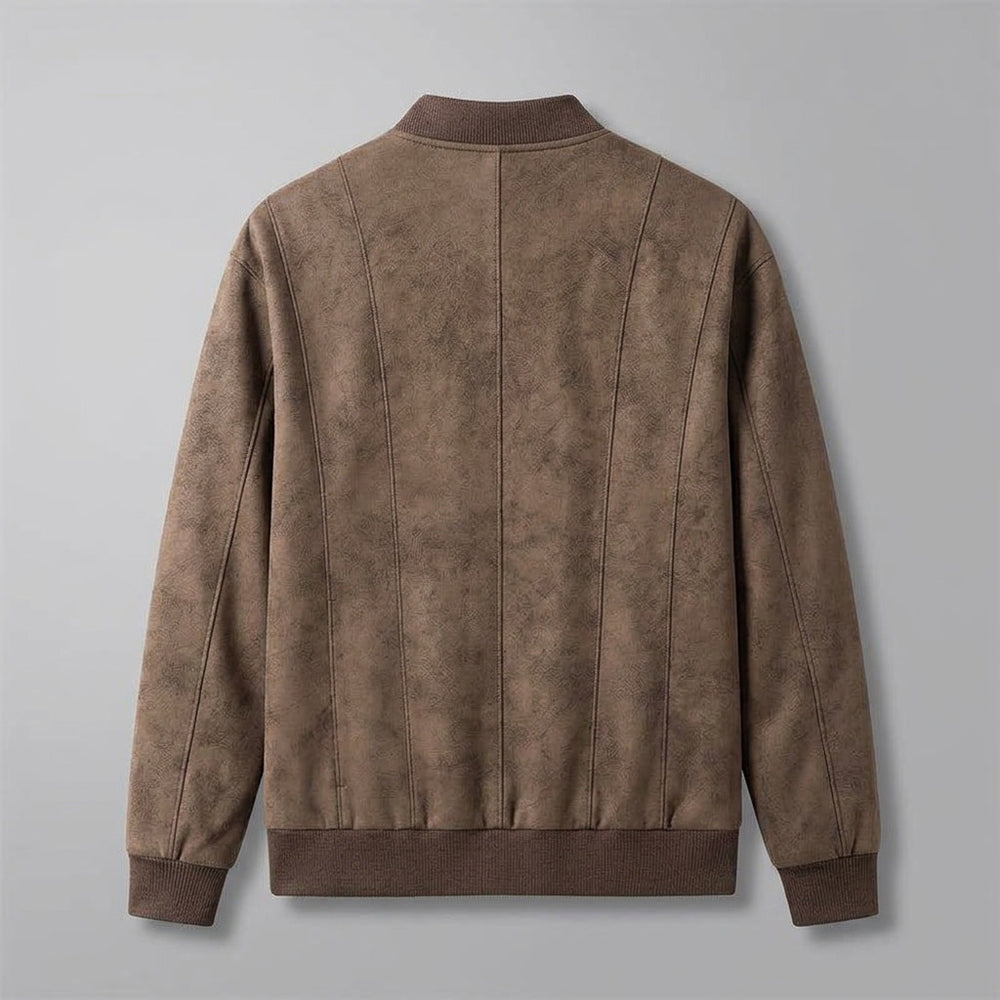 Coleman Bomber Jacket — Brown, flat lay back on grey seamless