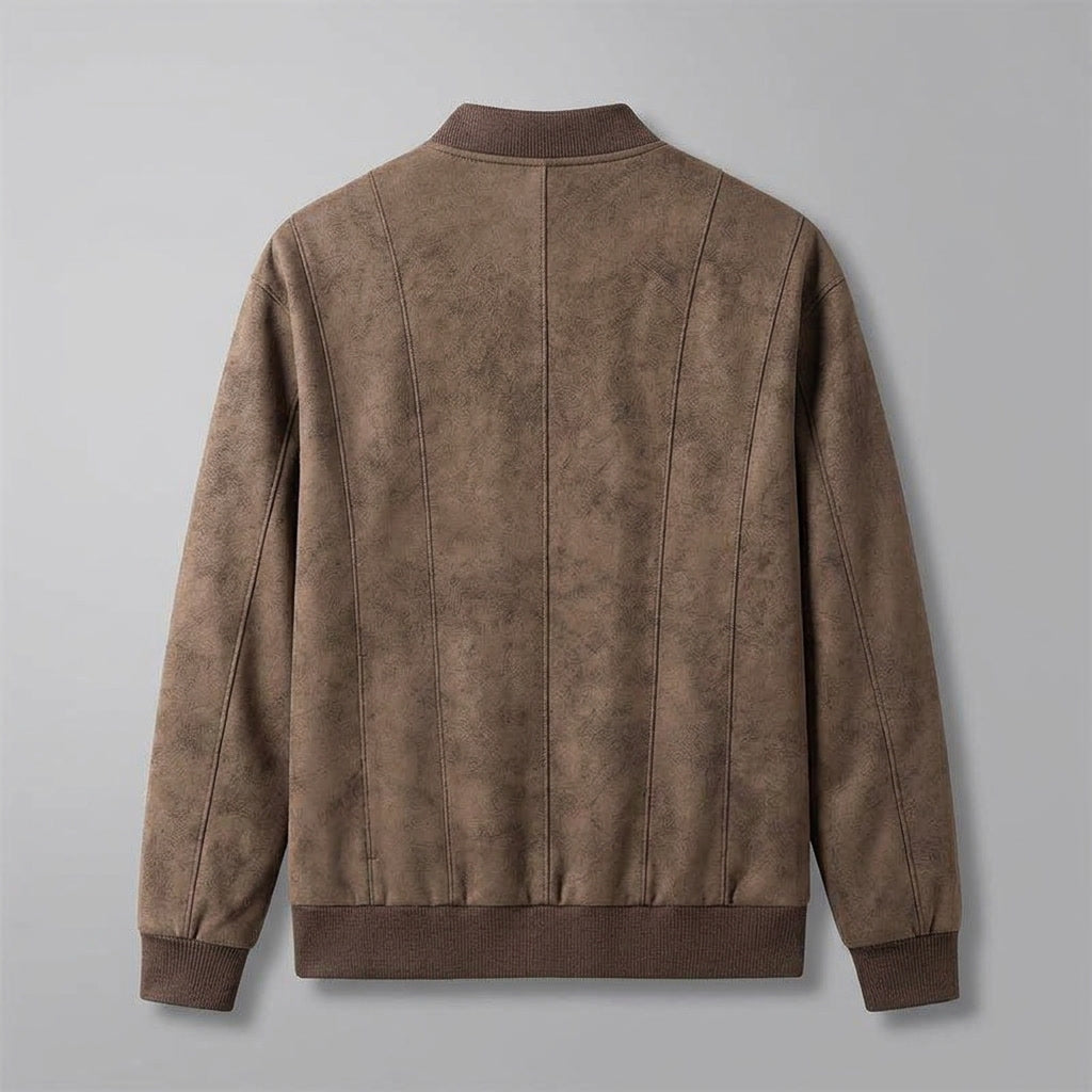 Coleman Bomber Jacket — Brown, flat lay back on grey seamless