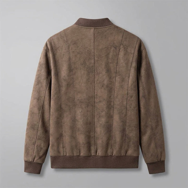 Coleman Bomber Jacket — Brown, flat lay back on grey seamless