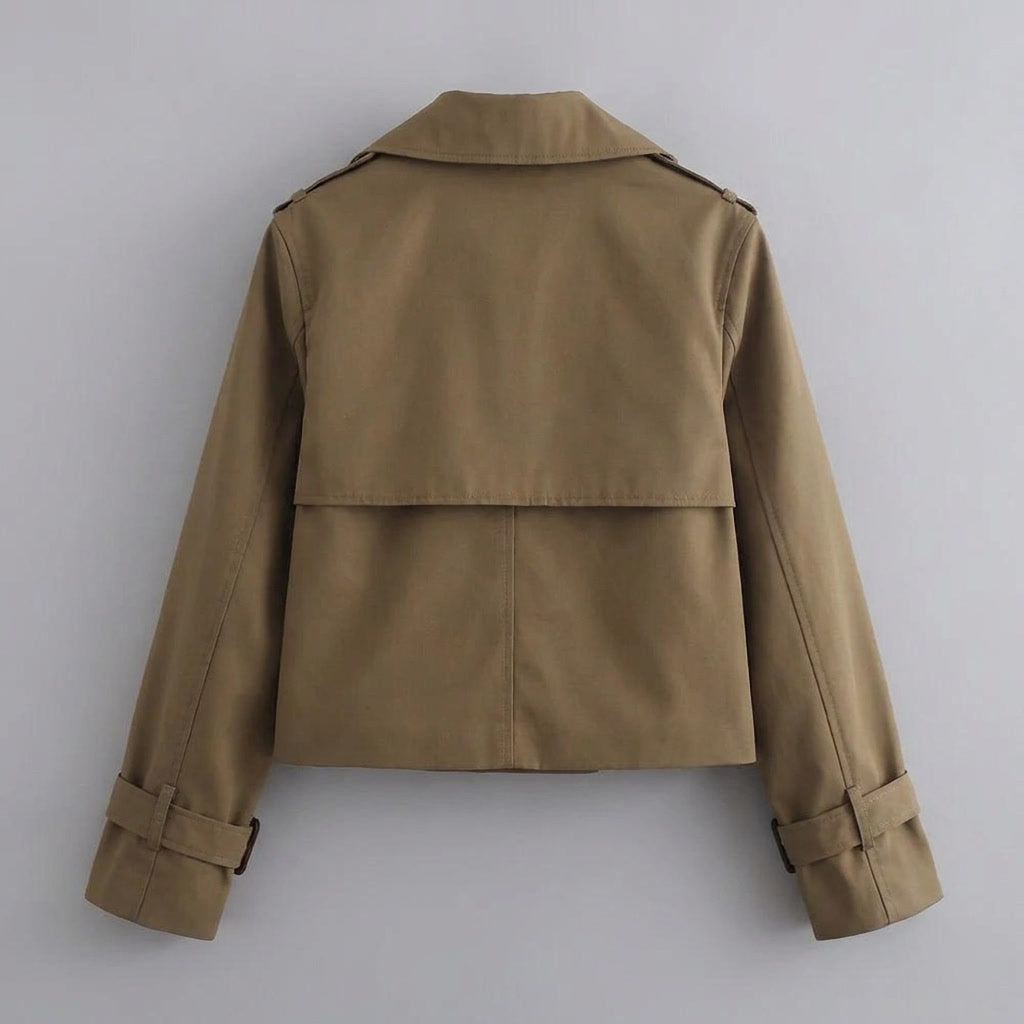 Spezia Cropped Trench — Brown, flat lay back