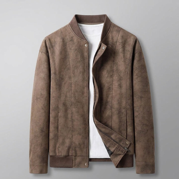 Coleman Bomber Jacket — Brown, flat lay front on grey seamless