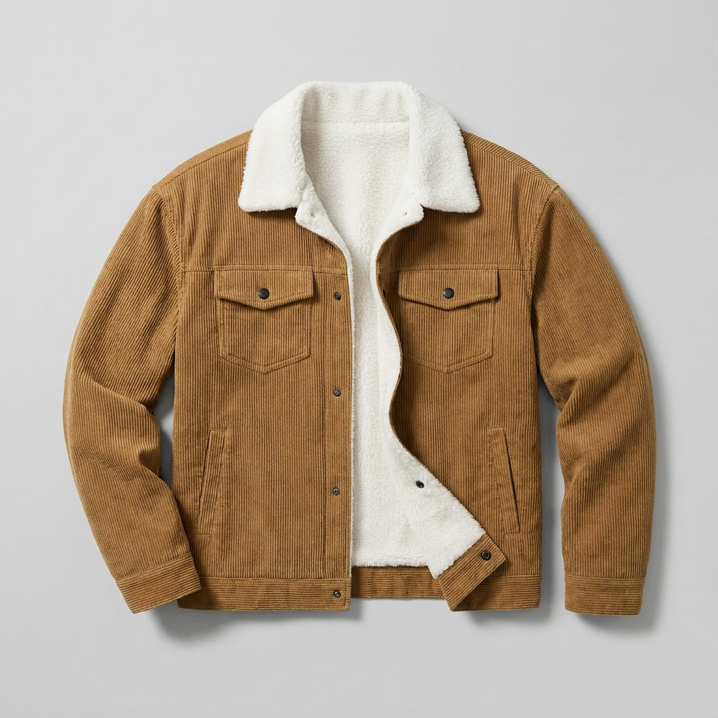 Rockwell Corduroy Jacket — Brown, flat lay front on grey seamless