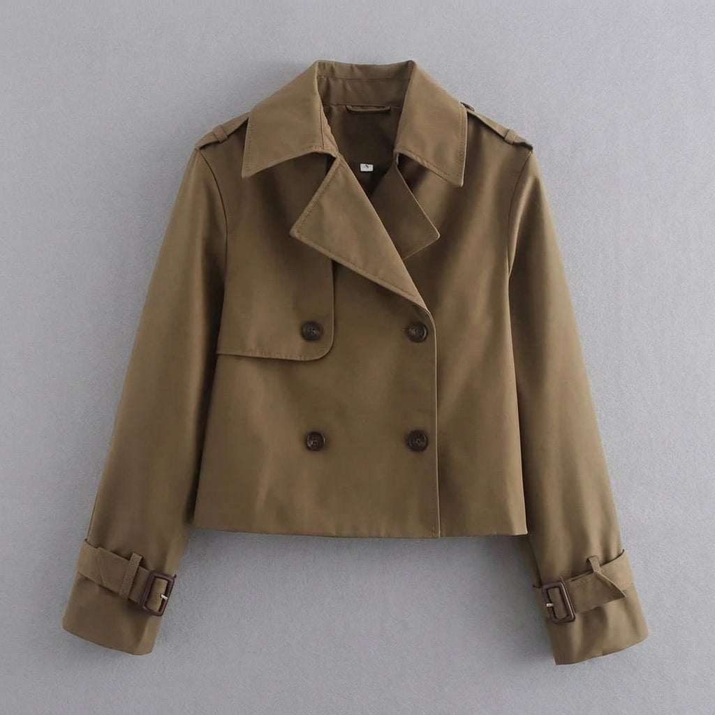 Spezia Cropped Trench — Brown, flat lay front