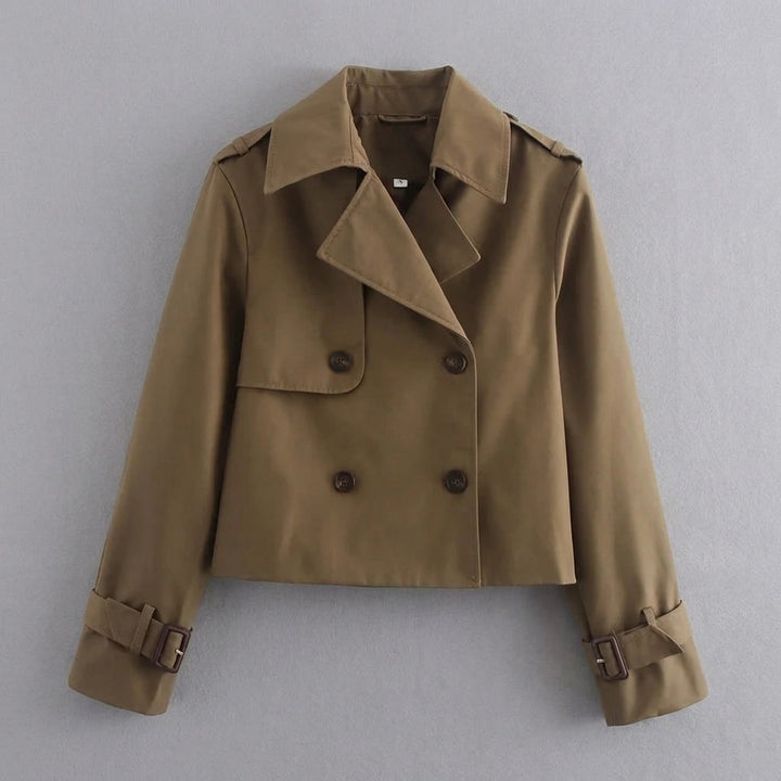 Spezia Cropped Trench — Brown, flat lay front