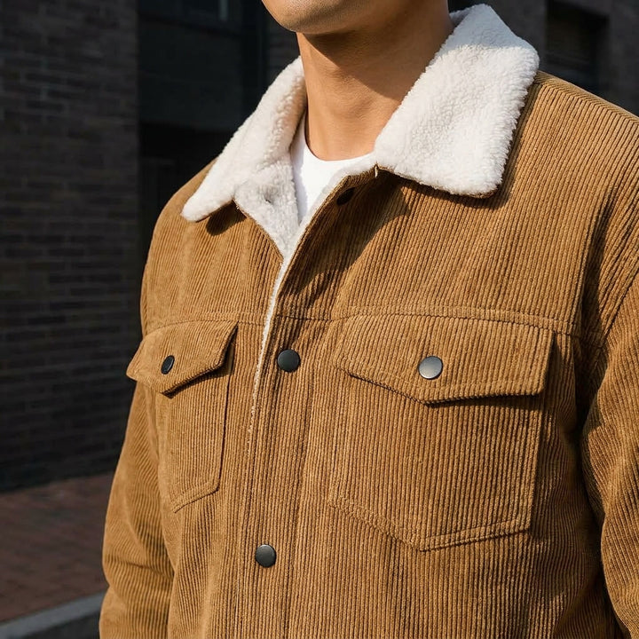 Rockwell Corduroy Jacket — Brown, lifestyle worn detail