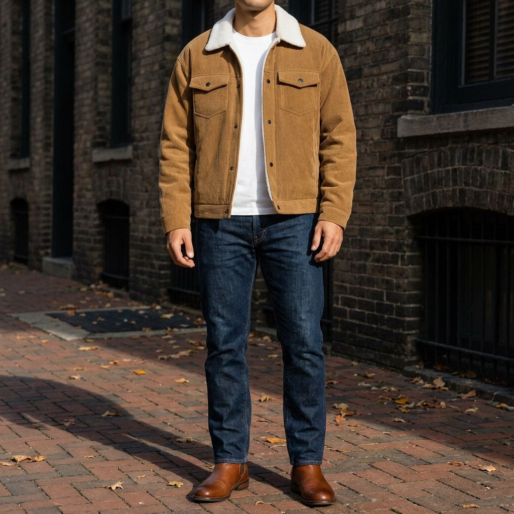 Rockwell Corduroy Jacket — Brown, lifestyle close crop on model
