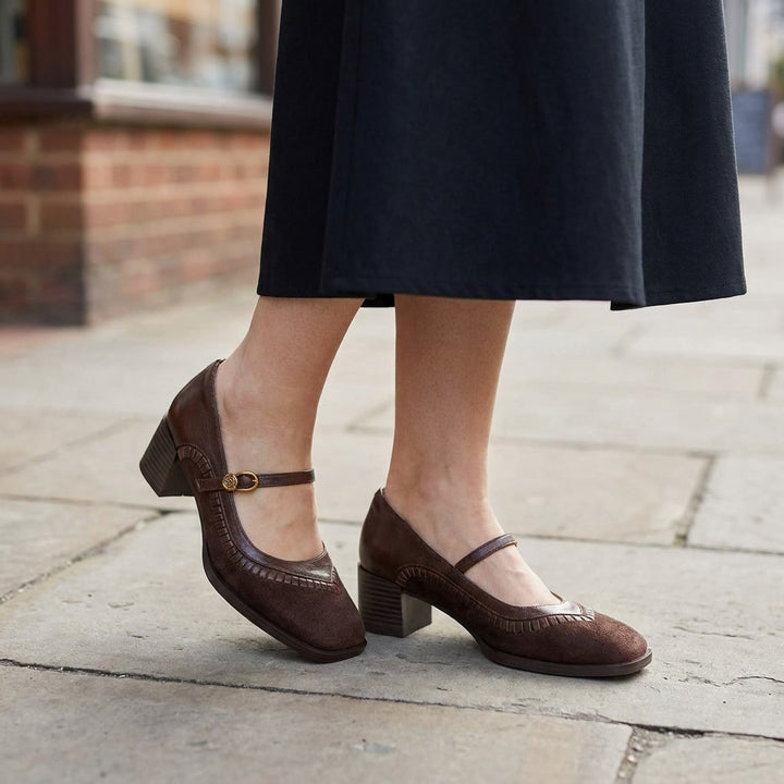 Chieti Buckle Mary Janes — Brown, lifestyle modeled
