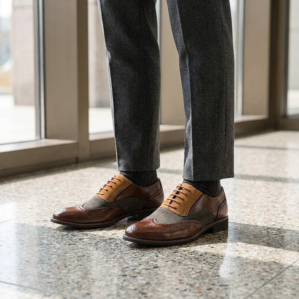 Vercelli Wingtip Oxfords — Brown, lifestyle modeled