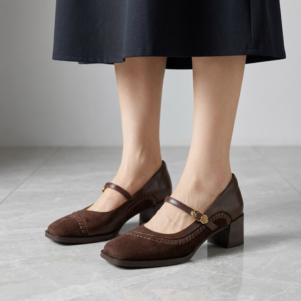 Chieti Buckle Mary Janes — Brown, studio modeled