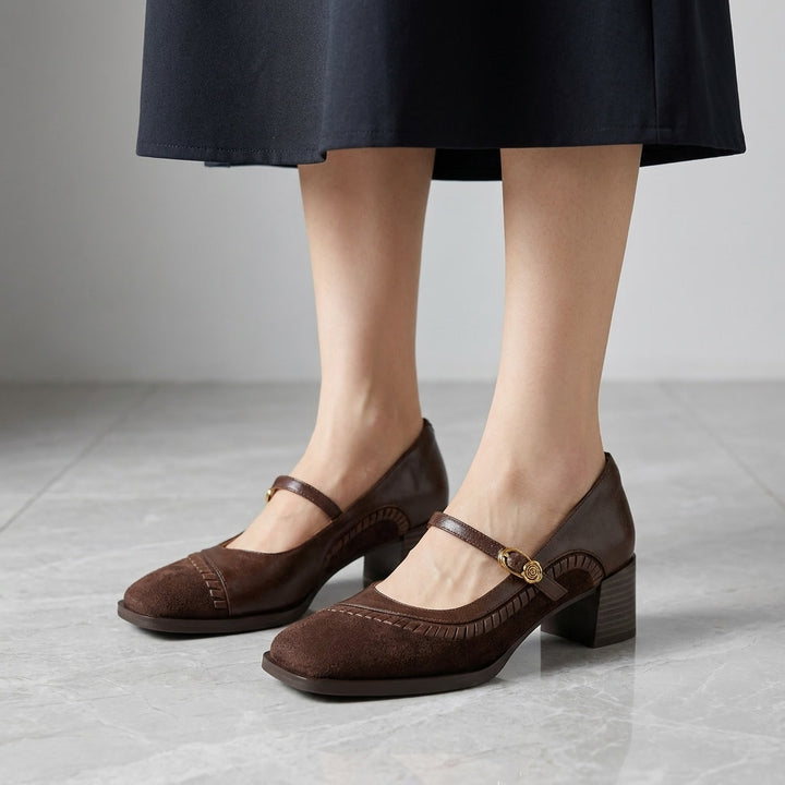 Chieti Buckle Mary Janes — Brown, studio modeled