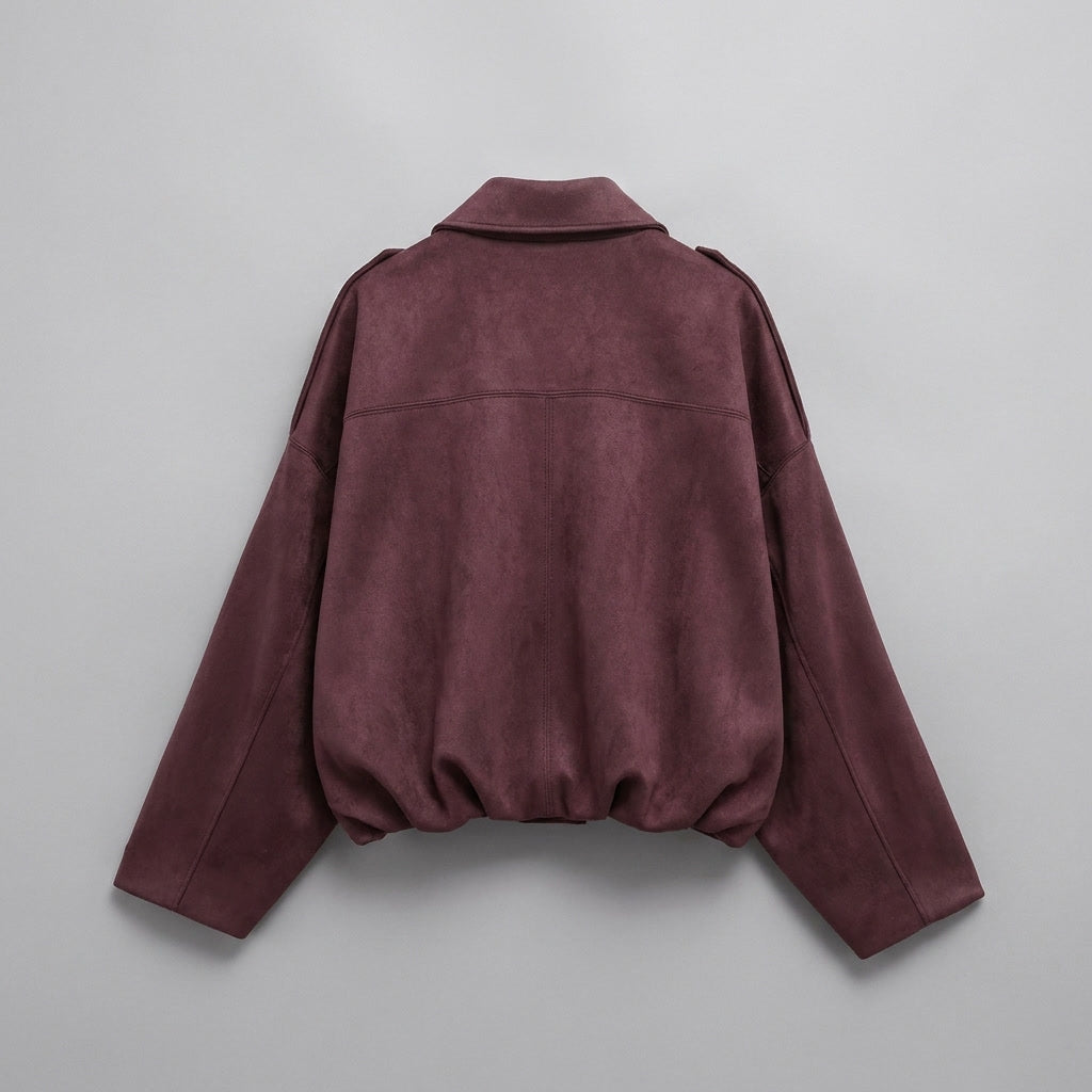 Ancona Suede Jacket — Burgundy, flat lay back