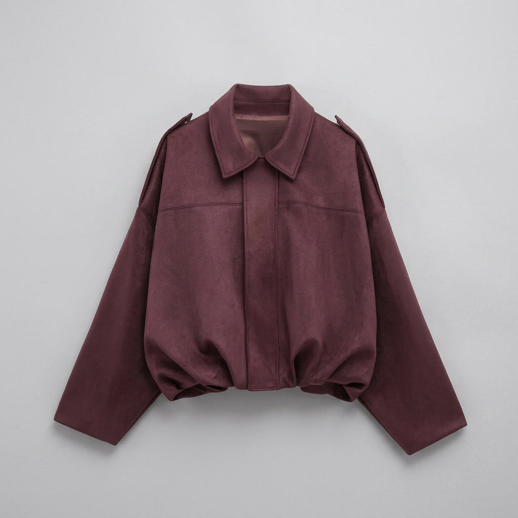 Ancona Suede Jacket — Burgundy, flat lay front