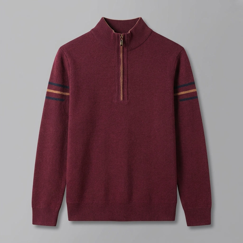 Anzio Colorblock Sweater — Burgundy, flat lay front