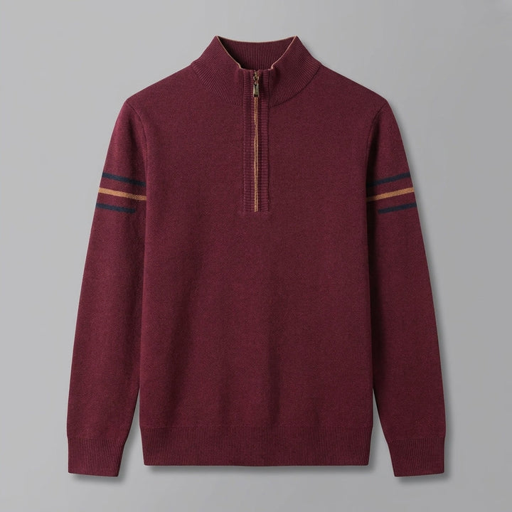 Anzio Colorblock Sweater — Burgundy, flat lay front