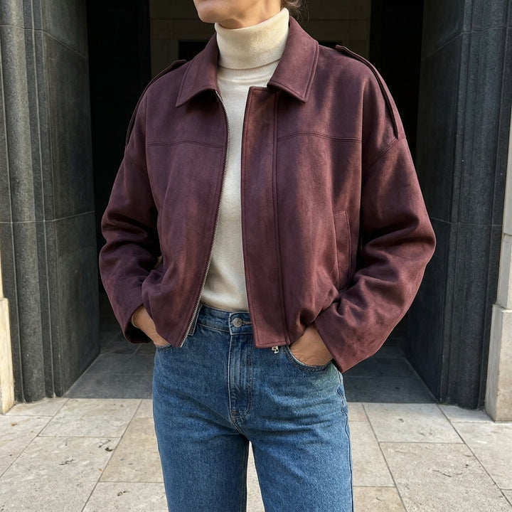 Ancona Suede Jacket — Burgundy, lifestyle hero