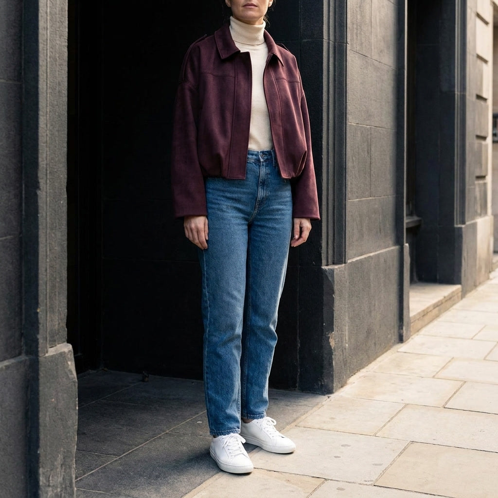 Ancona Suede Jacket — Burgundy, lifestyle outfit