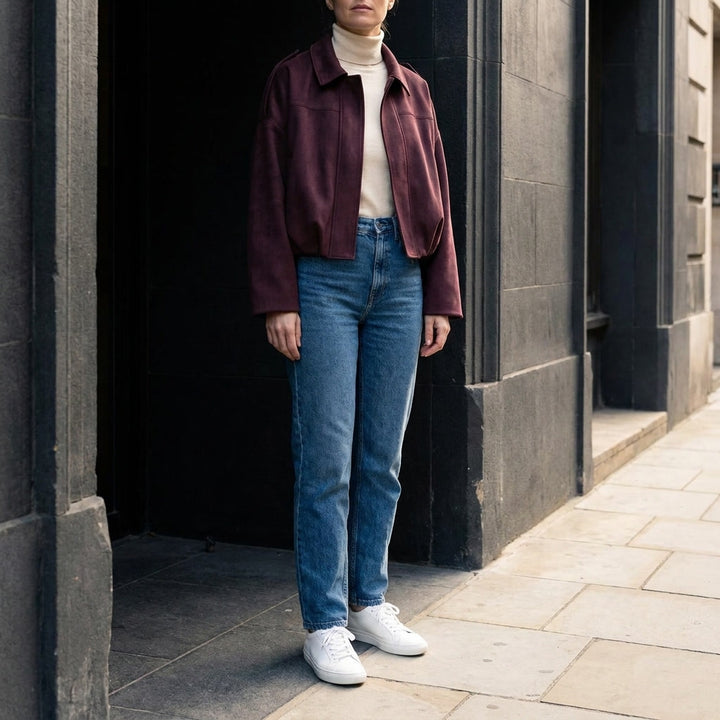 Ancona Suede Jacket — Burgundy, lifestyle outfit