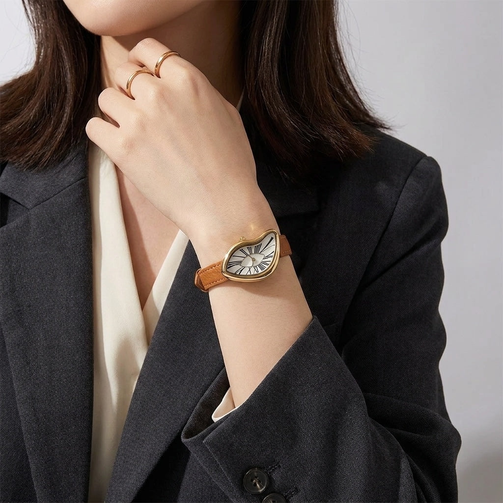 Basel Twisted Watch — Tan, worn on the wrist in the studio