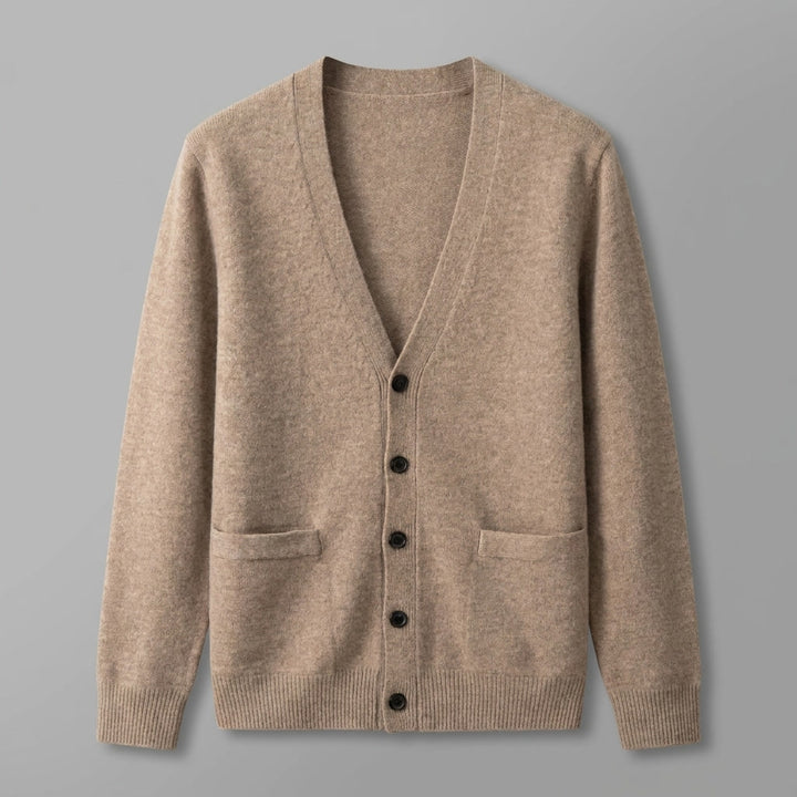 Foligno Wool Cardigan — Camel, flat lay front