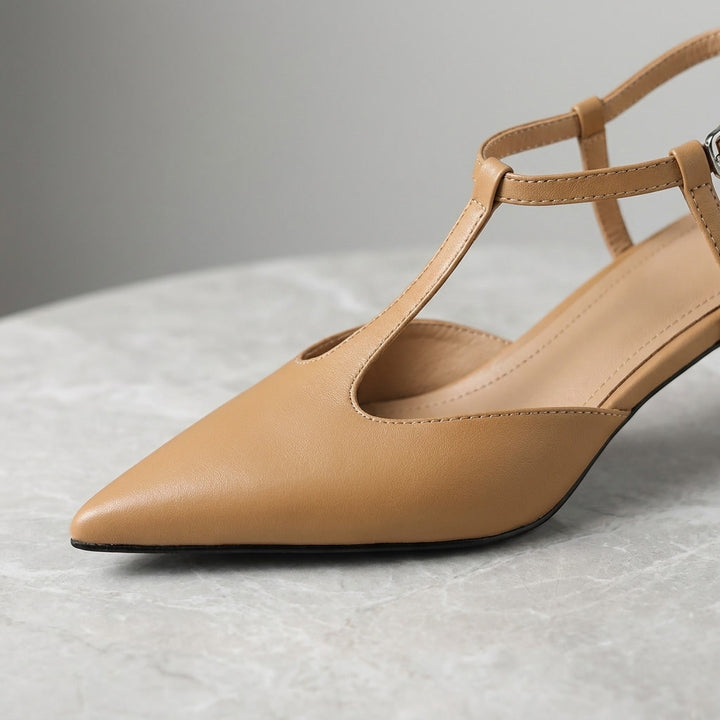 Genoa Pointed Sandals — Caramel, construction close-up