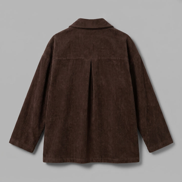 Cervinia Collared Jacket — Brown, jacket laid flat from the back on a grey seamless background, showing the back yoke and centre pleat