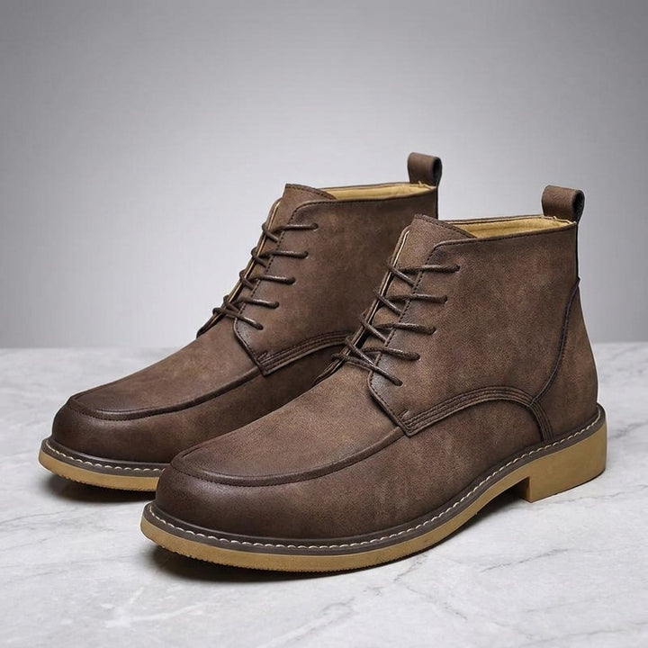 Belluno Leather Boots — Coffee, pair on marble