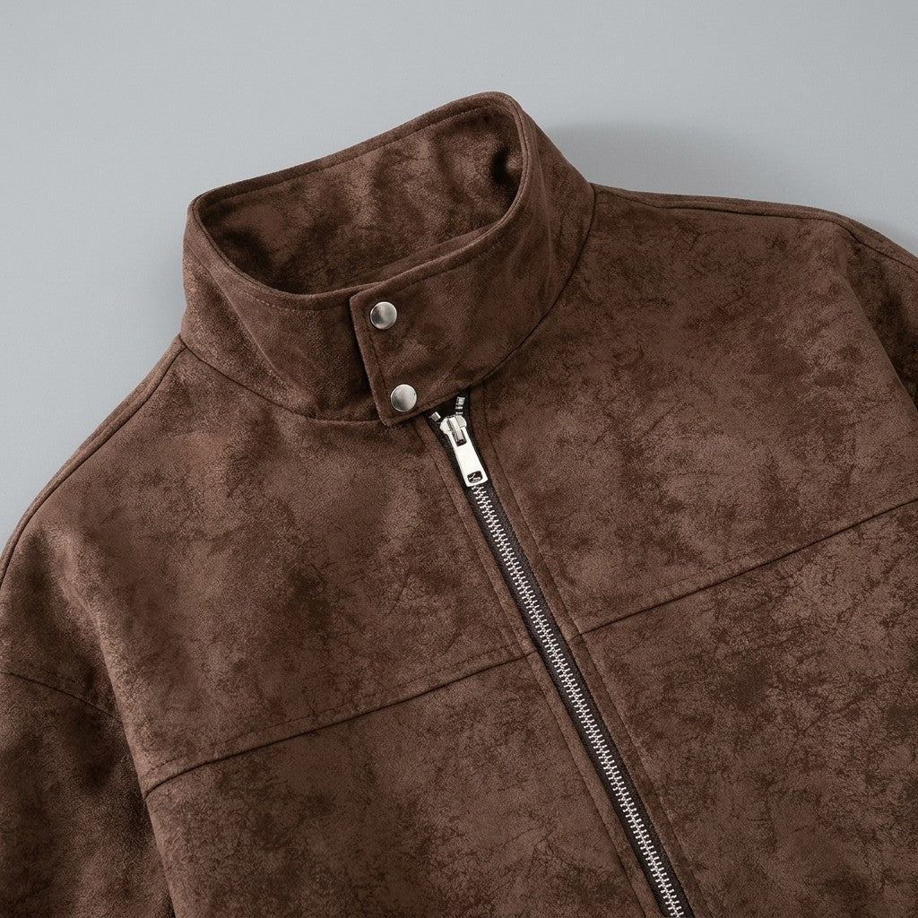 Orta Faux-Suede Jacket — Coffee, studio detail