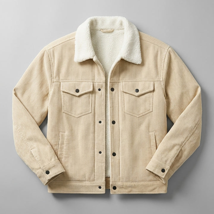 Rockwell Corduroy Jacket — Cream, flat lay front on grey seamless