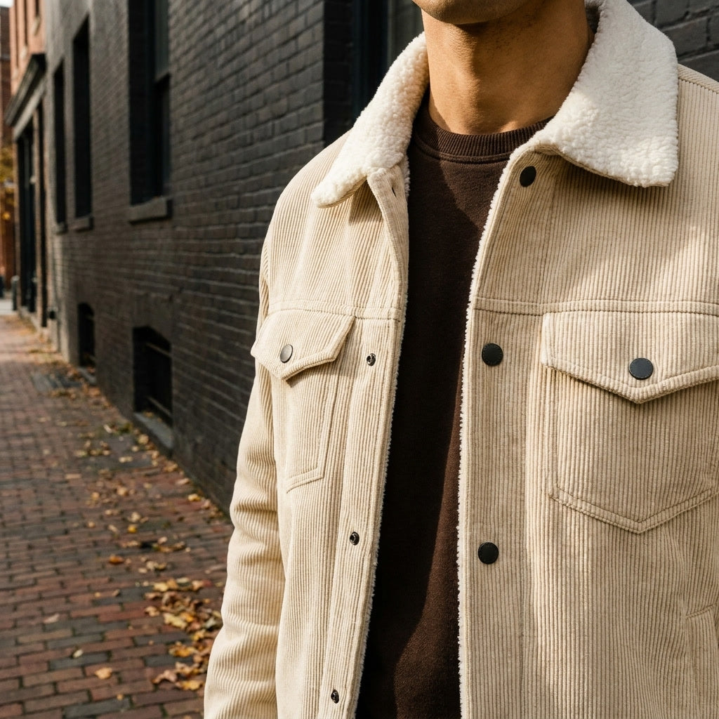 Rockwell Corduroy Jacket — Cream, lifestyle worn detail