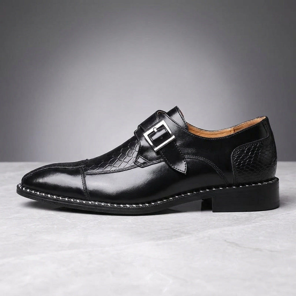 Belgravia Monk Straps — Black, side profile studio view