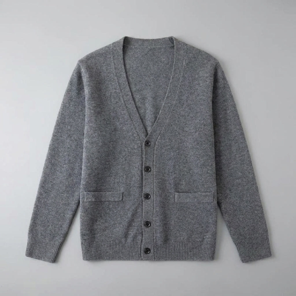 Foligno Wool Cardigan — Dark Grey, flat lay front