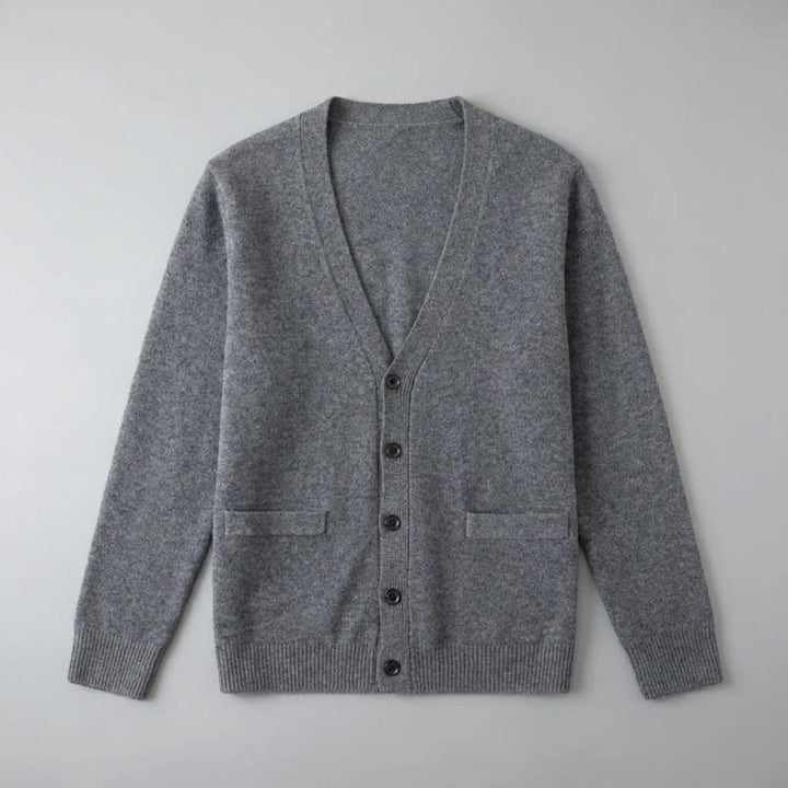 Foligno Wool Cardigan — Dark Grey, flat lay front