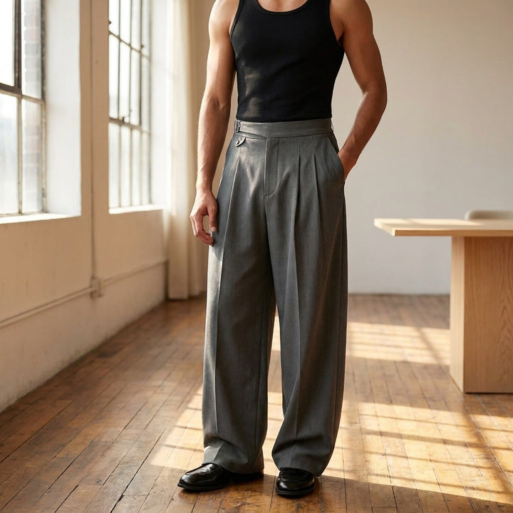 Mantua Pleated Trousers — Dark Grey, LIFESTYLE_OUTFIT
